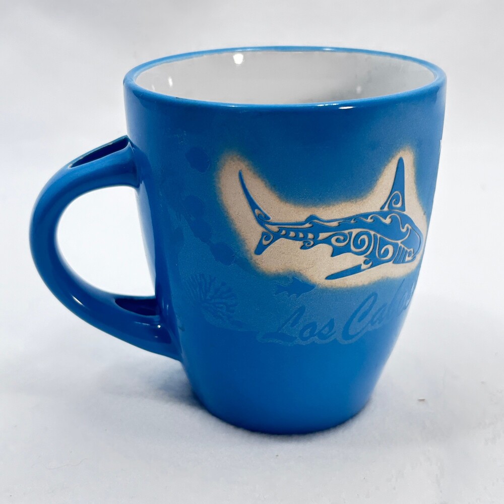 Blue Ceramic Mug with Shark Design and Los Cabos Text